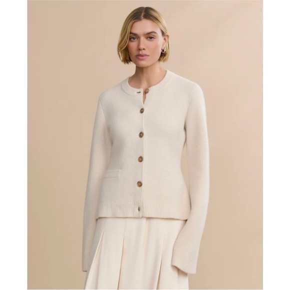 Jenni Kayne Cooper Cashmere Cardigan Sz L Ivory Beige - Picture 3 of 15